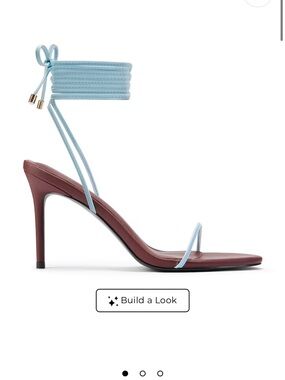 Ankle-Tie Stiletto Sandal in Light Blue and Maroon